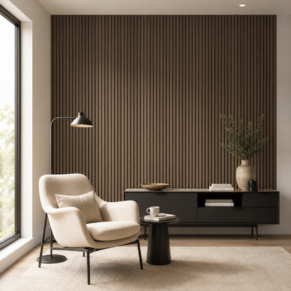 Dark Smoke Oak Acoustic Wall Panel | 2400×600mm | Real Wood Veneer