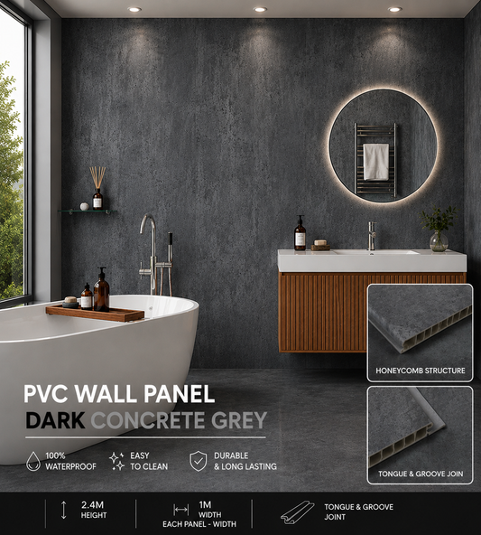 10mm Dark Concrete Grey PVC wall panel - main product image