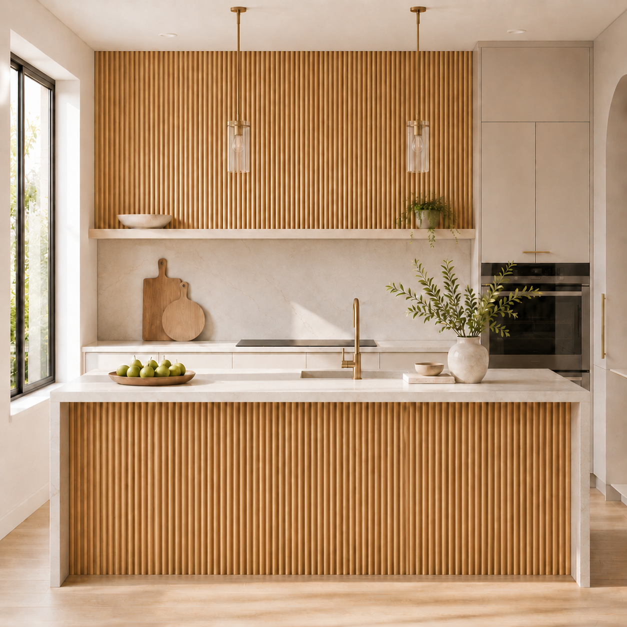 Half Round Natural Oak Acoustic Wall Panel | 2400×600mm