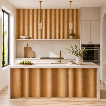 Half Round Natural Oak Acoustic Wall Panel | 2400×600mm
