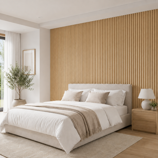 2 x Half Round Natural Oak Acoustic Wall Panel - 2400mm x 600mm - Real Wood Veneer