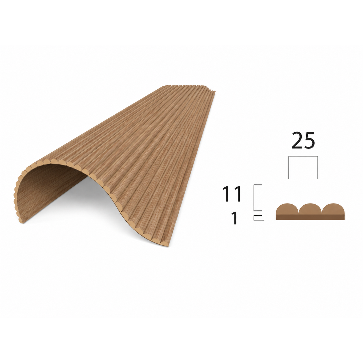 Acoustic Wall Panel | Half Round Natural Oak | 2400mm x 600mm x 12mm | 2.88m² | Twin Pack