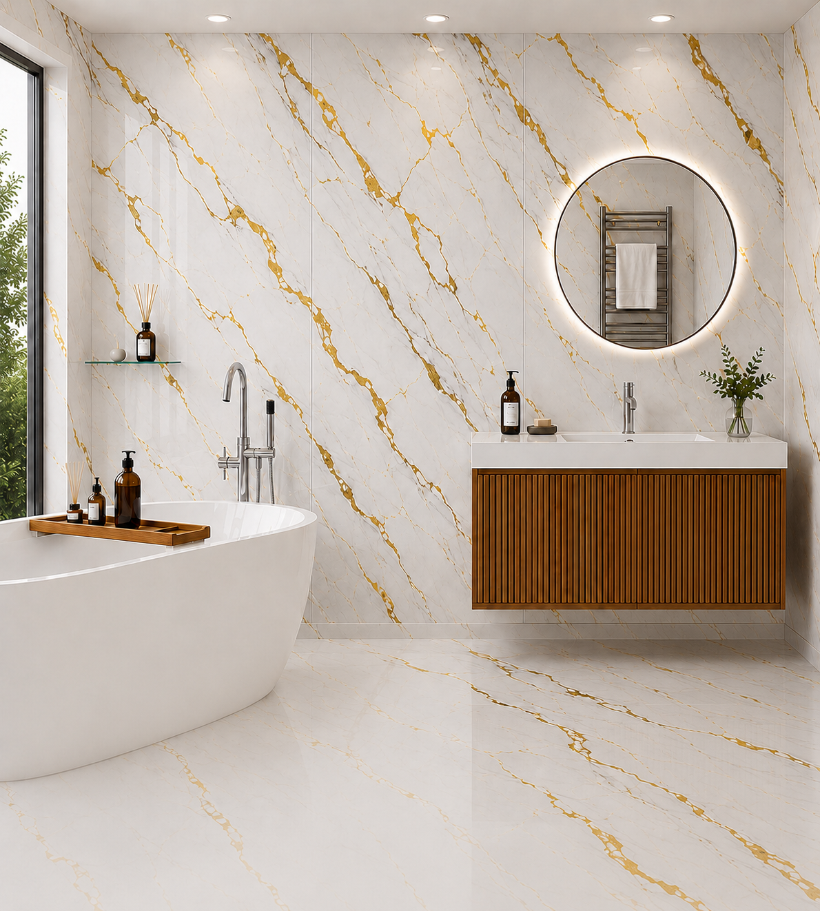10mm Gold Marble PVC wall panel in a bathroom
