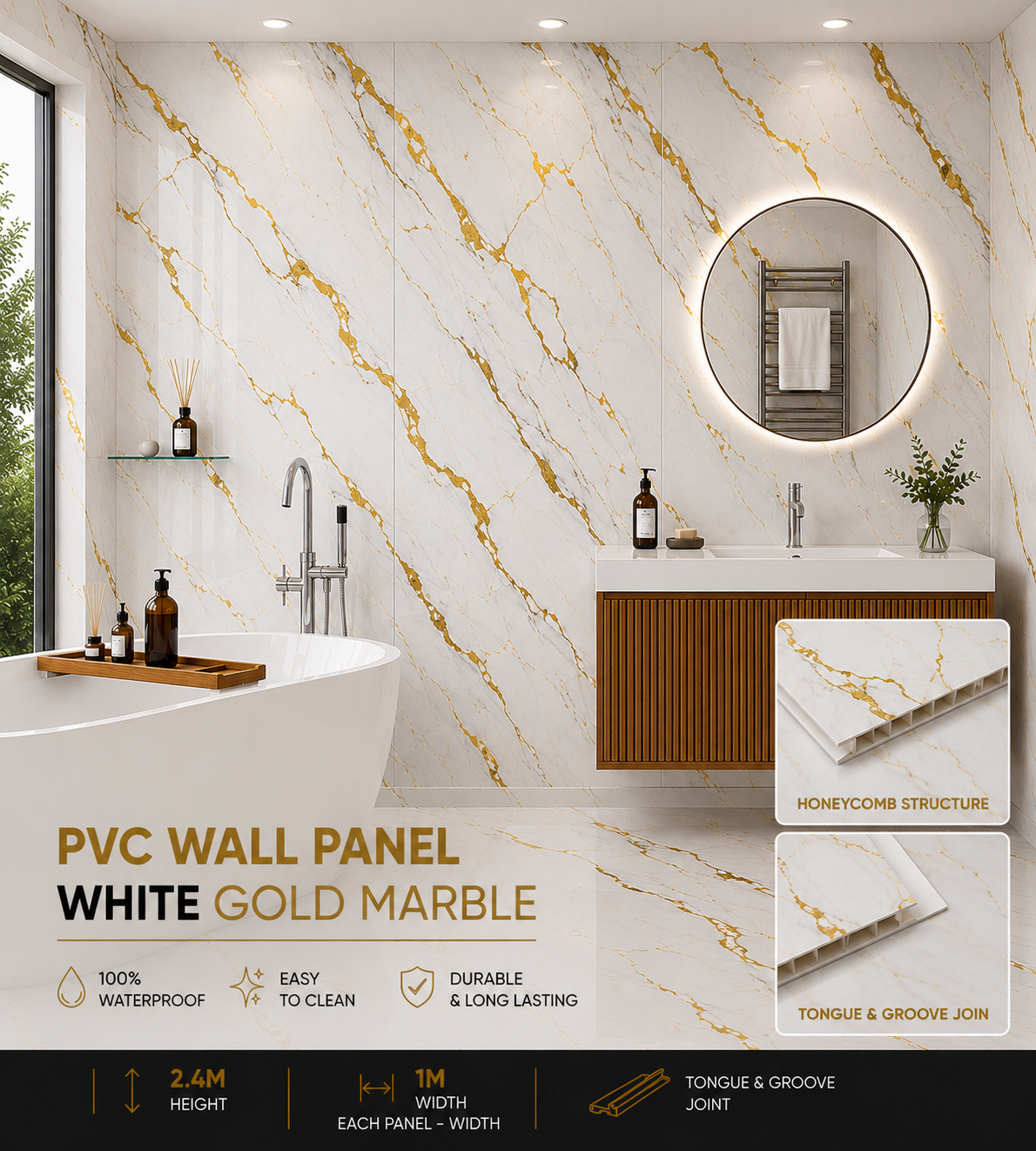 10mm Gold Marble PVC wall panel - main product image
