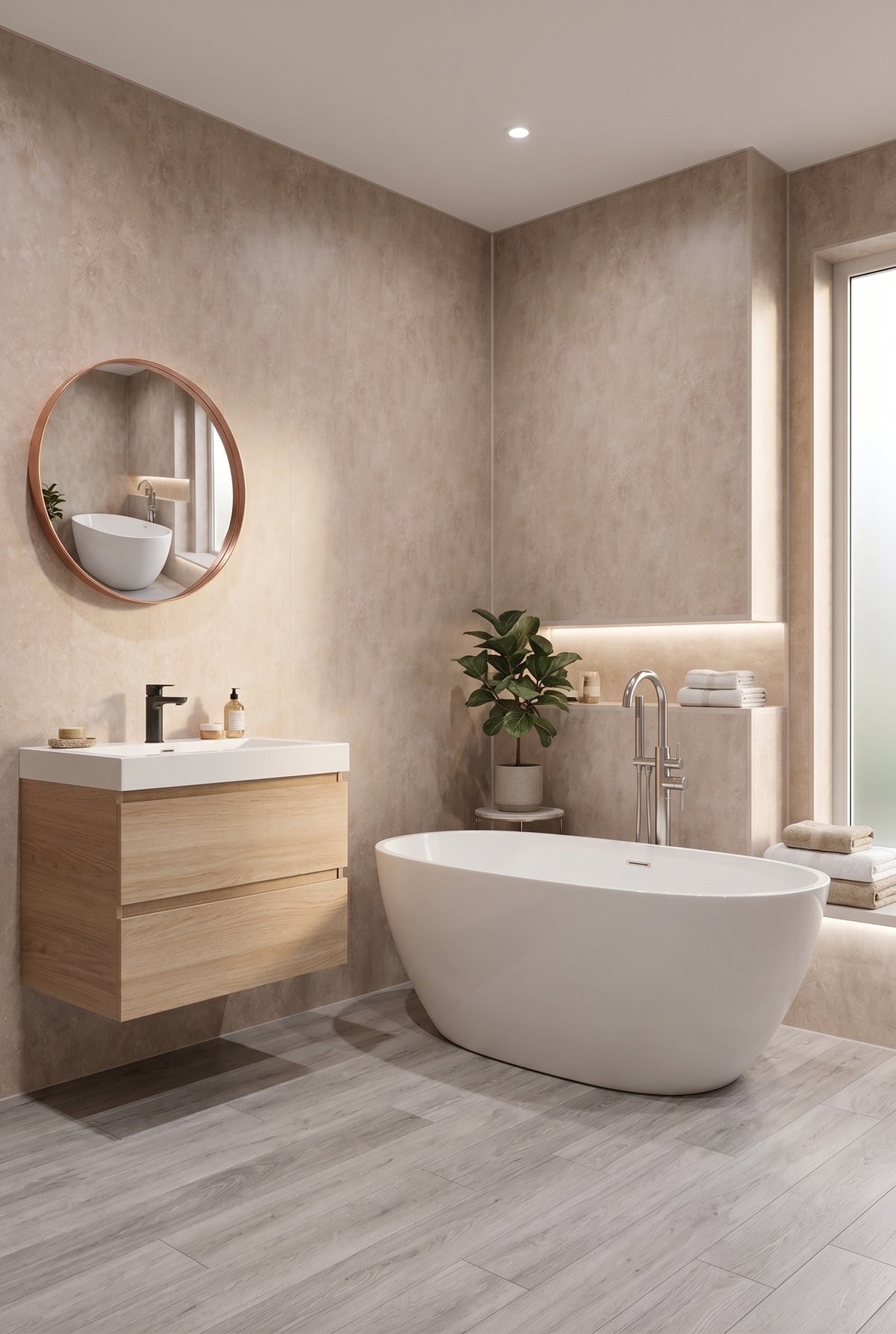 PVC Wall Panel Concrete Beige Matte – Waterproof Shower & Bathroom Wall Cladding 1000×2400mm Single Panel