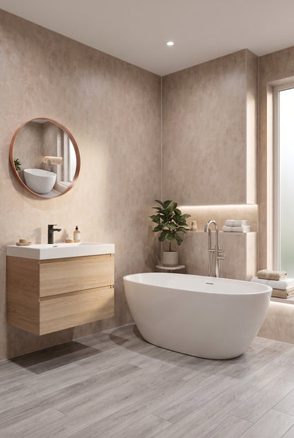 PVC Wall Panel Concrete Beige Matte – Waterproof Shower & Bathroom Wall Cladding 1000×2400mm Single Panel