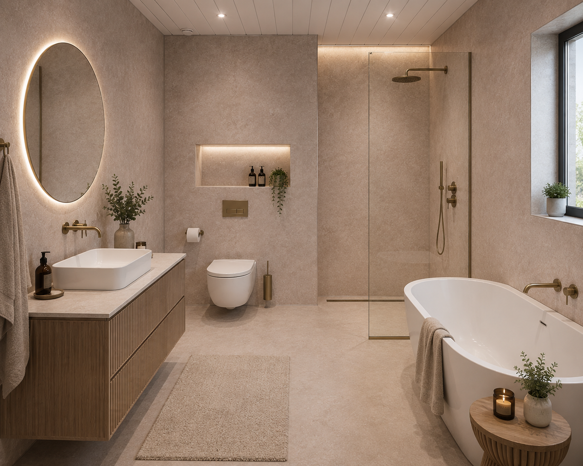 PVC Wall Panel Concrete Beige Matte – Waterproof Shower & Bathroom Wall Cladding 1000×2400mm Single Panel