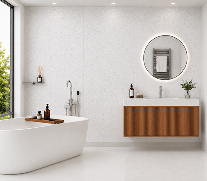 10mm White Sparkle PVC wall panel in a bathroom