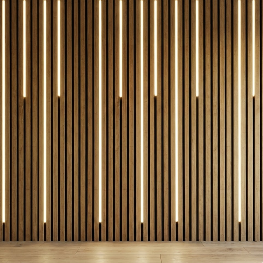 Ambient LED lighting kit for acoustic slat wall panels