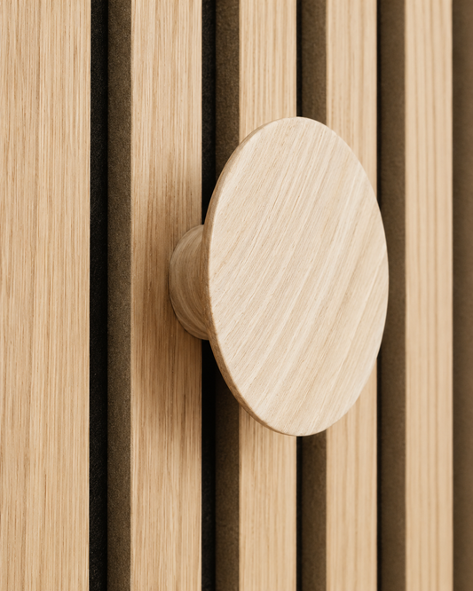 Natural Oak shelf bracket for acoustic wall panels