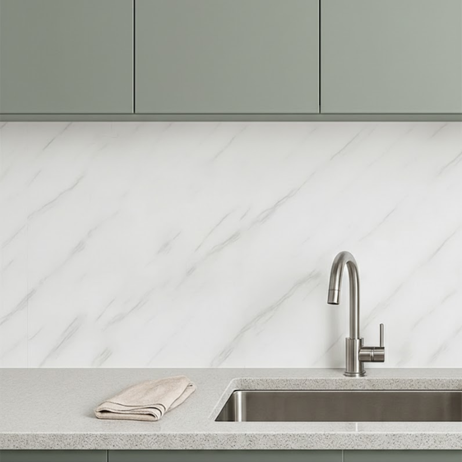 White Marble Gloss PVC kitchen splashback