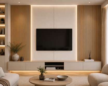 Media Wall Set – Natural Oak Acoustic Wall Panel - PVC Wall Panel- 240cm × 240cm/360cm