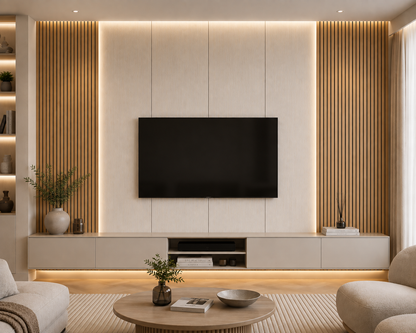Media Wall Set – Natural Oak Acoustic Wall Panel - PVC Wall Panel- 240cm × 240cm/360cm