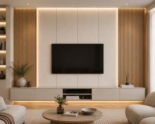 Media Wall Set – Natural Oak Acoustic Wall Panel - PVC Wall Panel- 240cm × 240cm/360cm