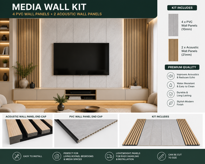 Media Wall Set – Natural Oak Acoustic Wall Panel - PVC Wall Panel- 240cm × 240cm/360cm