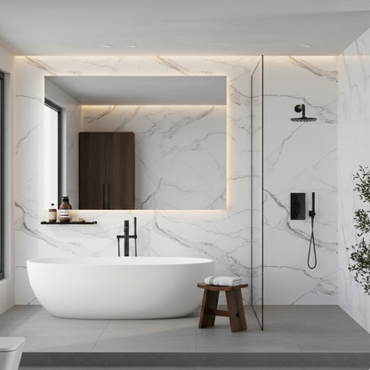 10mm Carrara Marble Matt PVC Shower Panel 1000x2400mm Waterproof Wall Cladding