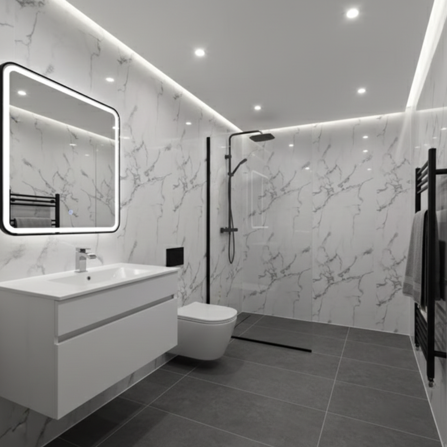 10mm Carrara Marble Matt PVC Shower Panel 1000x2400mm Waterproof Wall Cladding