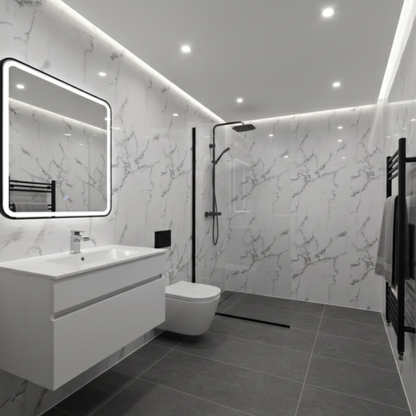10mm Carrara Marble Matt PVC Shower Panel 1000x2400mm Waterproof Wall Cladding