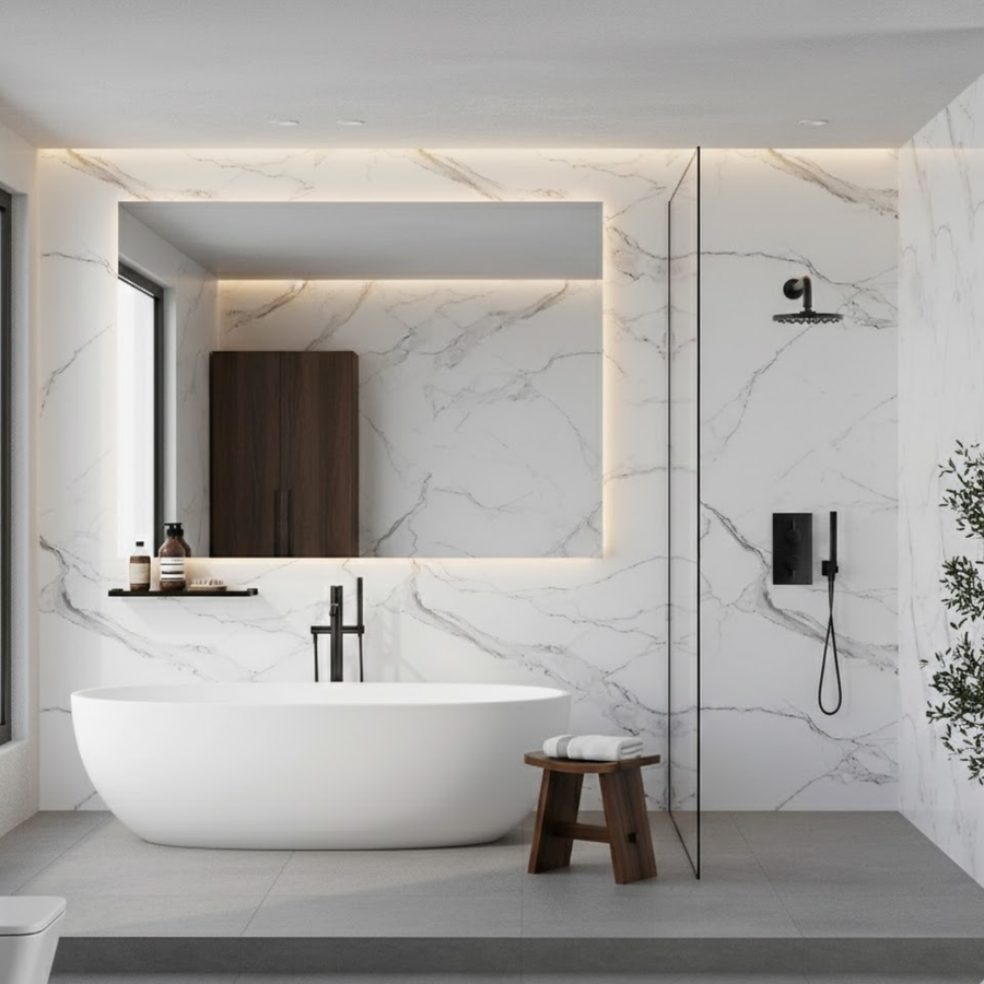 White Carrara Marble Matt PVC bathroom wall panel