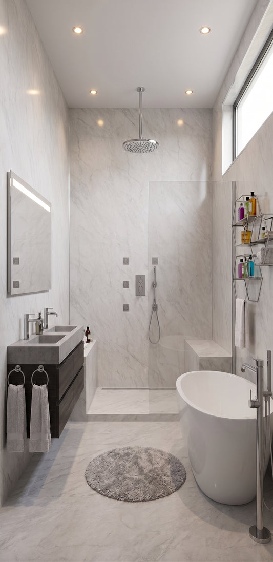 PVC Wall Panel Grey Marble – Waterproof Shower & Bathroom Wall Cladding 2600×250mm Multi Pack