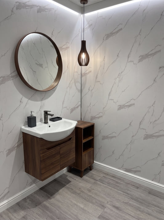 PVC Wall Panel White Marble Matt – Waterproof Shower & Bathroom Wall Cladding 2600×250mm 10 Pack